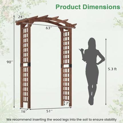 7.5 Ft Garden Arch Wooden Arbor Outdoor Wood Trellis for Climbing Plants-Rustic Brown - Rustic Brown - Outdoor Decor