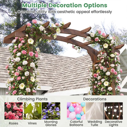 7.5 Ft Garden Arch Wooden Arbor Outdoor Wood Trellis for Climbing Plants-Rustic Brown - Rustic Brown - Outdoor Decor