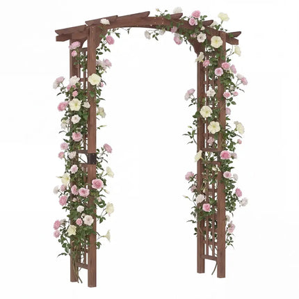 7.5 Ft Garden Arch Wooden Arbor Outdoor Wood Trellis for Climbing Plants-Rustic Brown - Rustic Brown - Outdoor Decor