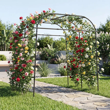 7.5 FT Tall Metal Garden Arch Trellis for Climbing Plants Outdoor-Black - Black - Plant Supports