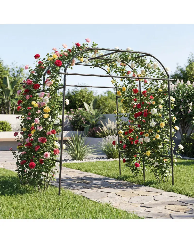 7.5 FT Tall Metal Garden Arch Trellis for Climbing Plants Outdoor-Black - Black - Plant Supports