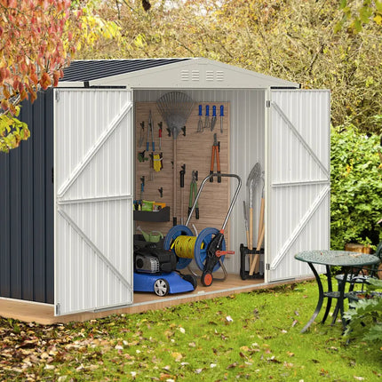 7.5 x 6.3 FT Metal Outdoor Storage Shed with Lockable Door-Gray - Gray - Sheds & Outdoor Storage