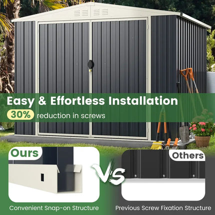 7.5 x 6.3 FT Metal Outdoor Storage Shed with Lockable Door-Gray - Gray - Sheds & Outdoor Storage