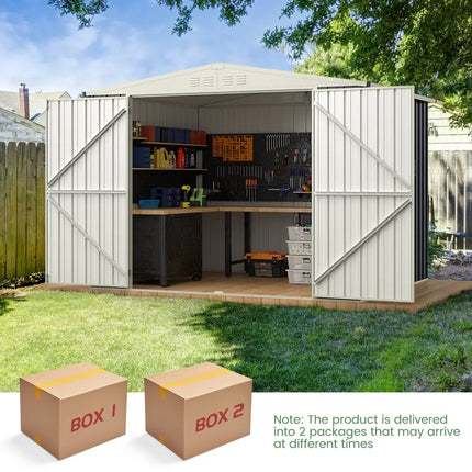 7.5 x 6.3 FT Metal Outdoor Storage Shed with Lockable Door-Gray - Gray - Sheds & Outdoor Storage