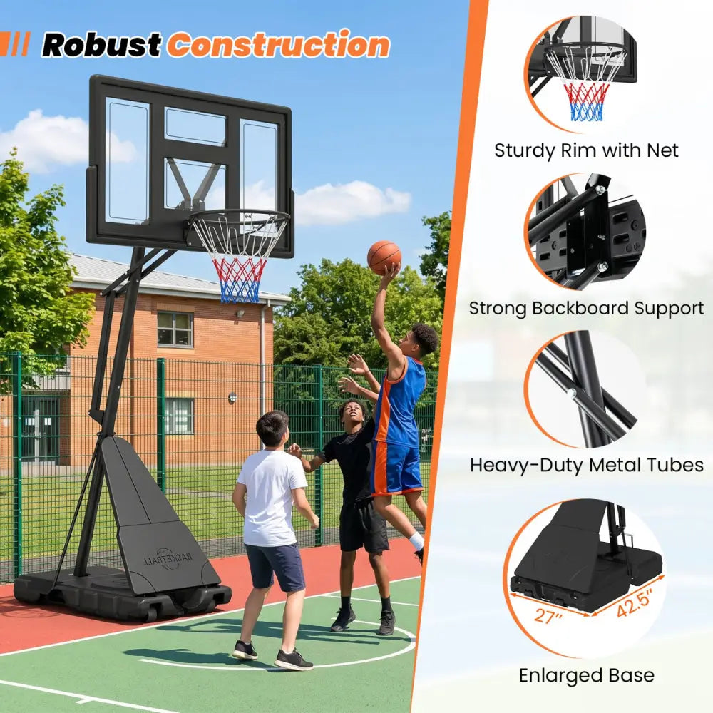 7.7-10 FT Tool-Free Height Adjustable Basketball Goal System - Sport Equipments