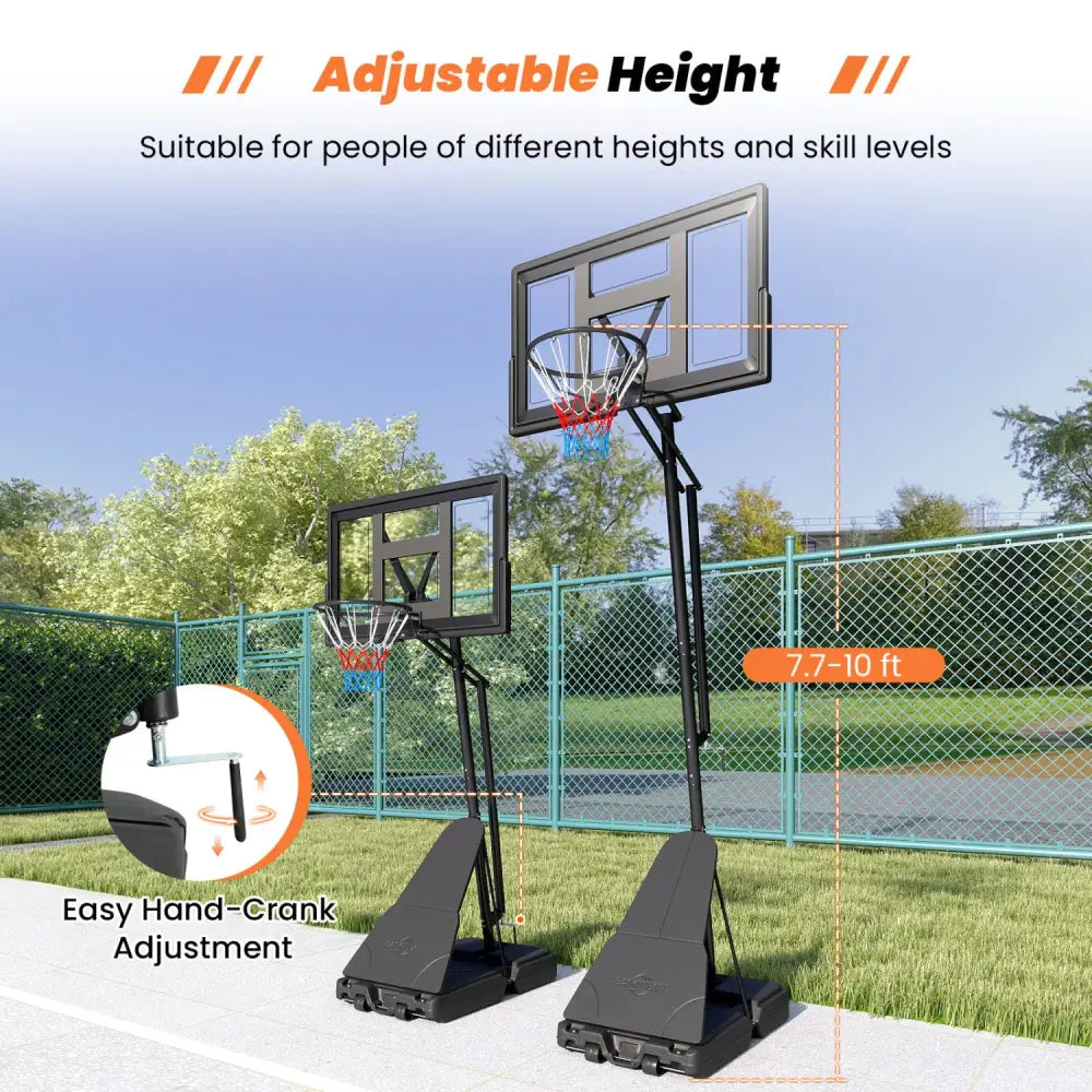 7.7-10 FT Tool-Free Height Adjustable Basketball Goal System - Sport Equipments