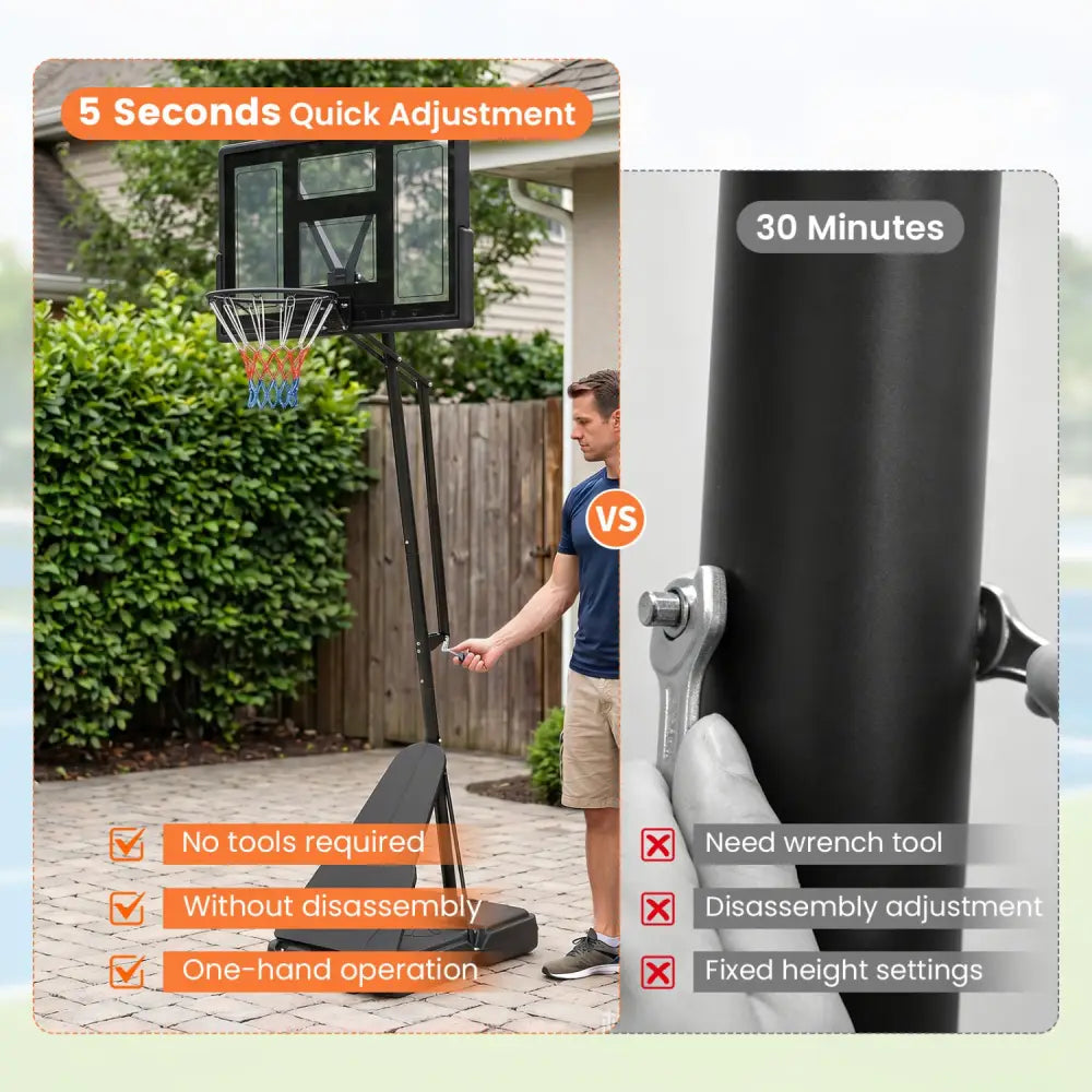 7.7-10 FT Tool-Free Height Adjustable Basketball Goal System - Sport Equipments