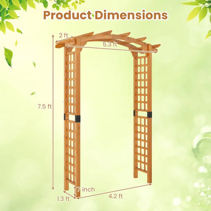 7/7.5 Feet Garden Arch Wooden Arbor Outdoor Wood Trellis for Climbing Plants-7.5 FT - Orange - Outdoor Decor