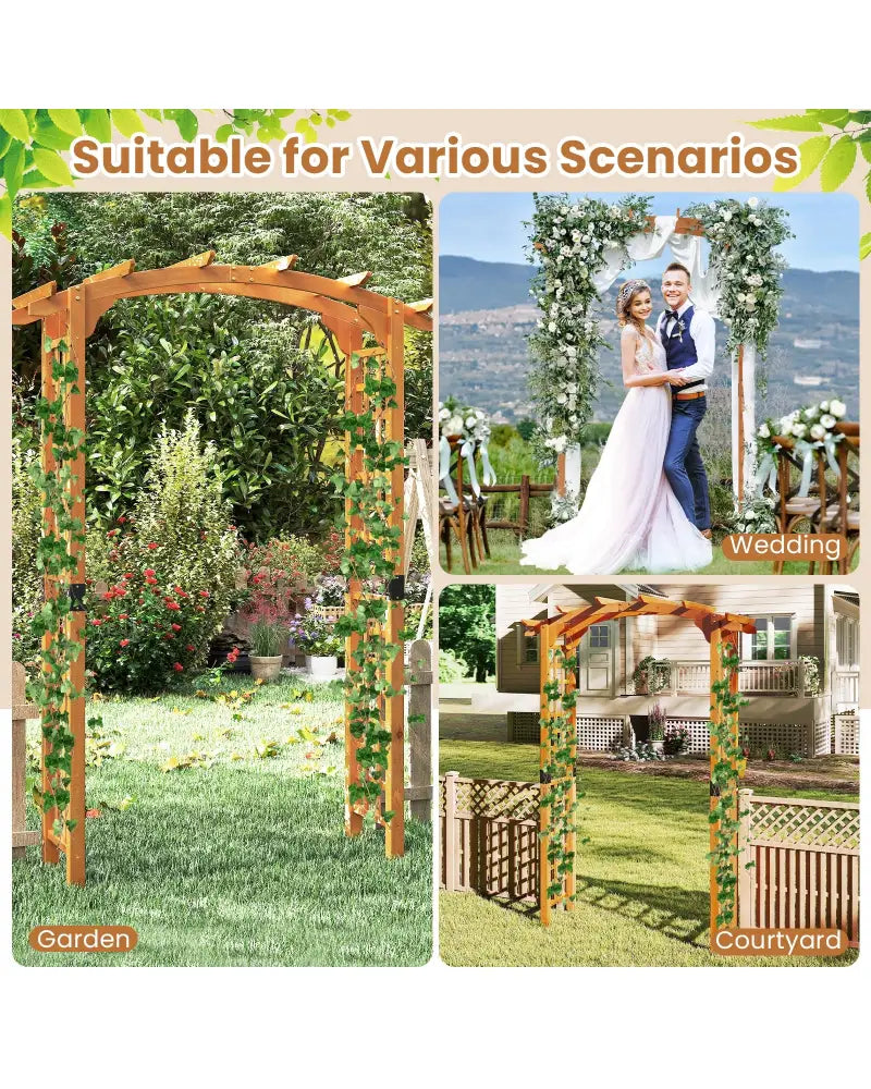 7/7.5 Feet Garden Arch Wooden Arbor Outdoor Wood Trellis for Climbing Plants-7.5 FT - Orange - Garden Arbors