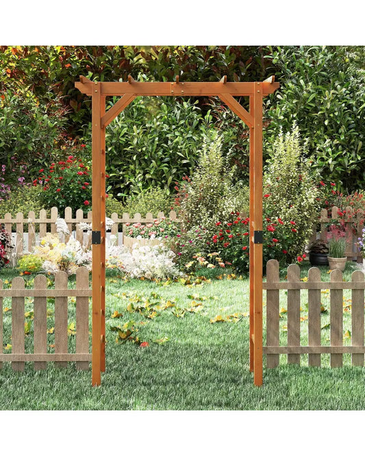 7/7.5 Feet Garden Arch Wooden Arbor Outdoor Wood Trellis for Climbing Plants-7 FT - Yellow - Garden Arbors