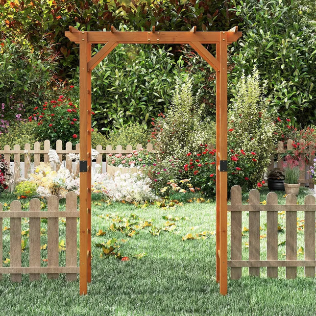 7/7.5 Feet Garden Arch Wooden Arbor Outdoor Wood Trellis for Climbing Plants-7 FT - Yellow - Outdoor Decor