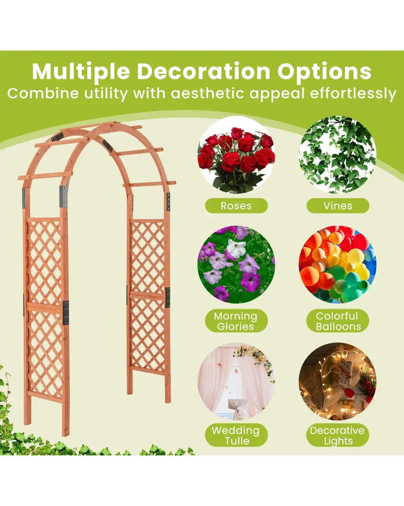 7.7 Feet Garden Arch Wooden Arbor for Climbing Plants - Orange - Garden Arbors