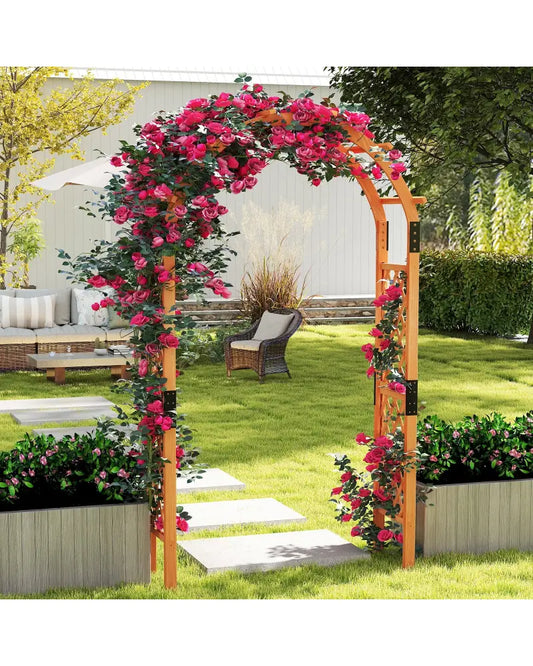 7.7 Feet Garden Arch Wooden Arbor for Climbing Plants - Orange - Garden Arbors