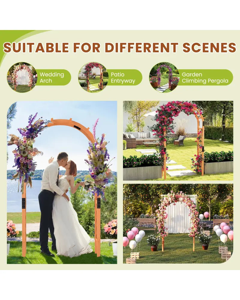 7.7 Feet Garden Arch Wooden Arbor for Climbing Plants - Orange - Garden Arbors