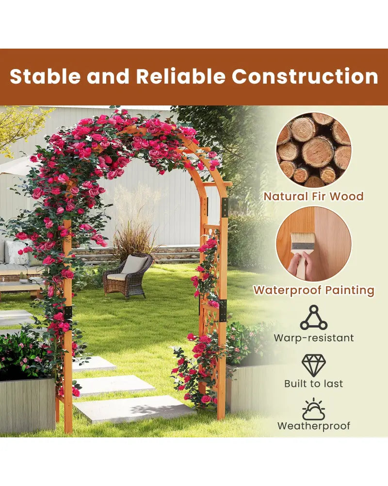7.7 Feet Garden Arch Wooden Arbor for Climbing Plants - Orange - Garden Arbors