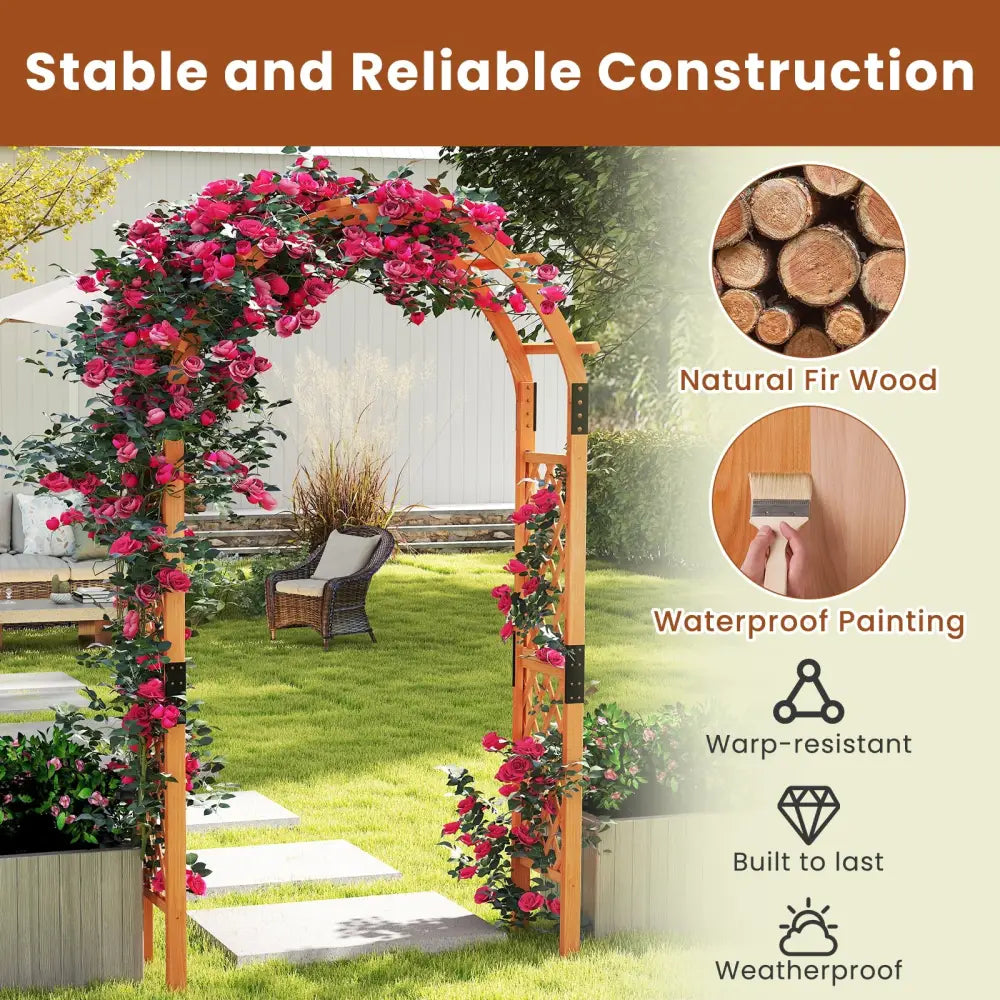 7.7 Feet Garden Arch Wooden Arbor for Climbing Plants - Orange - Outdoor Decor