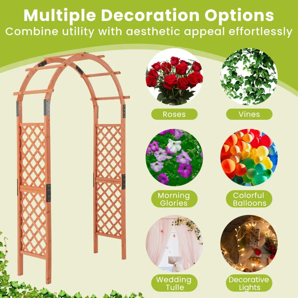 7.7 Feet Garden Arch Wooden Arbor for Climbing Plants - Orange - Outdoor Decor