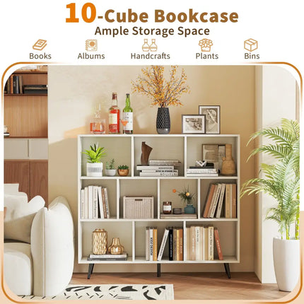 7/8/10-Cube Bookcase with 5 Tapered Metal Legs-10 Cubes - Bookcases