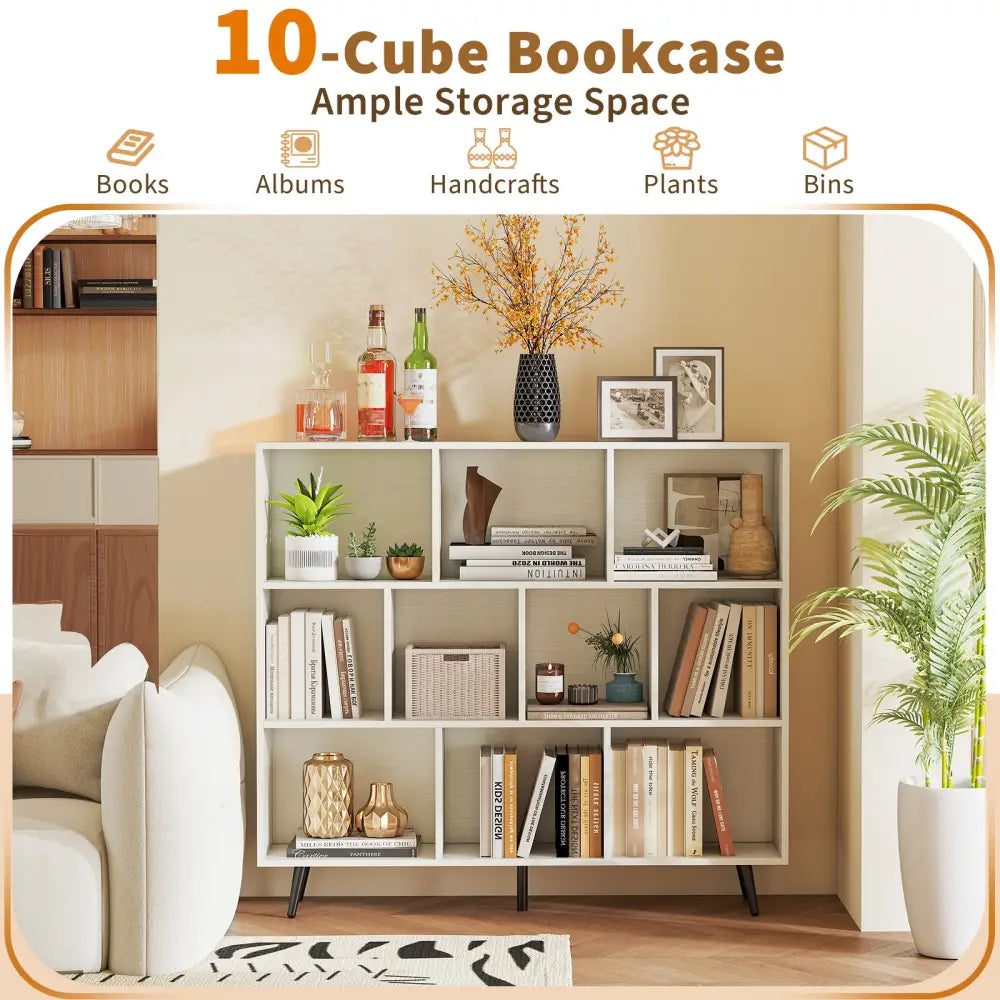 7/8/10-Cube Bookcase with 5 Tapered Metal Legs-10 Cubes - Bookcases