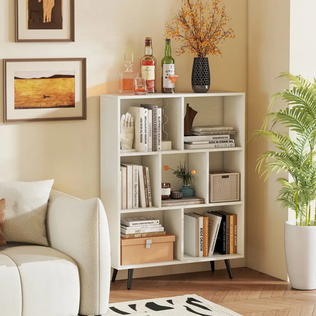 7/8/10-Cube Bookcase with 5 Tapered Metal Legs-7 Cubes - Bookcases
