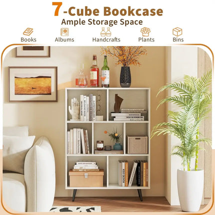 7/8/10-Cube Bookcase with 5 Tapered Metal Legs-7 Cubes - Bookcases