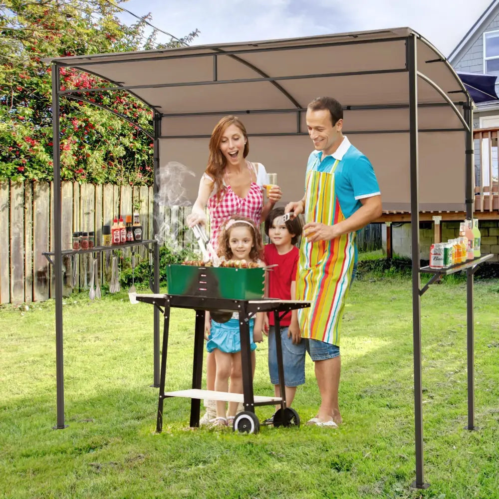 7.8 x 4.4 FT Outdoor Patio BBQ Canopy with Metal Shelves and Bottle Openers-Brown - Brown - Gazebos