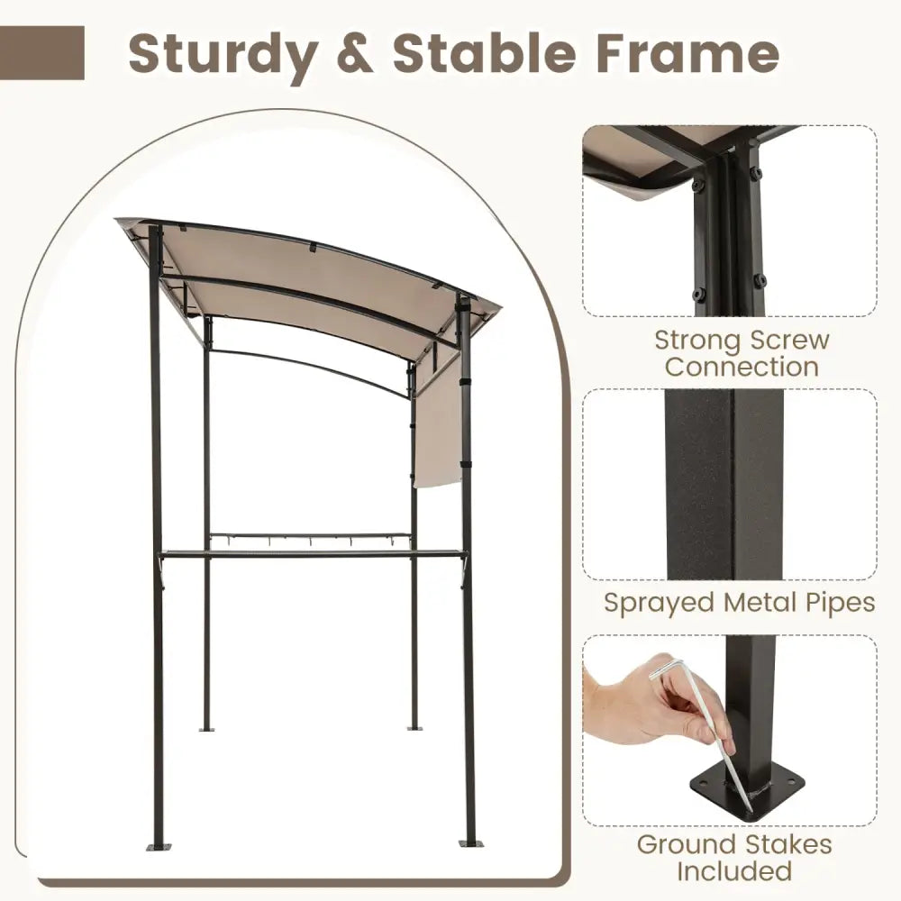 7.8 x 4.4 FT Outdoor Patio BBQ Canopy with Metal Shelves and Bottle Openers-Brown - Brown - Gazebos