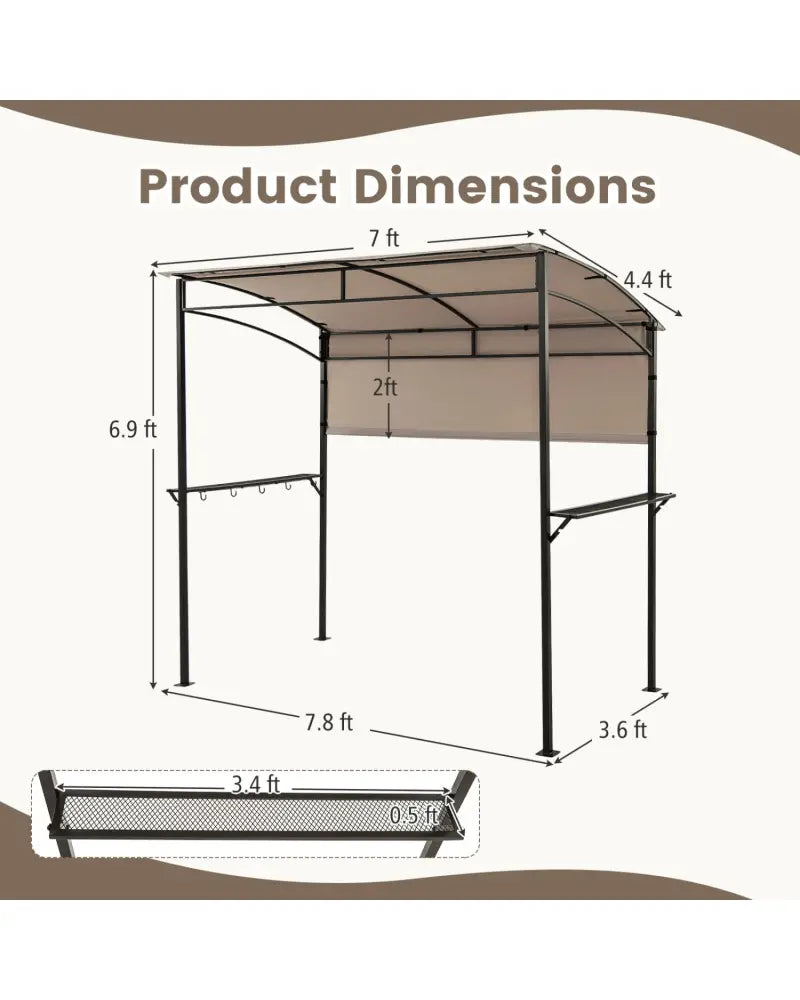 7.8 x 4.4 FT Outdoor Patio BBQ Canopy with Metal Shelves and Bottle Openers-Brown - Brown - Gazebos