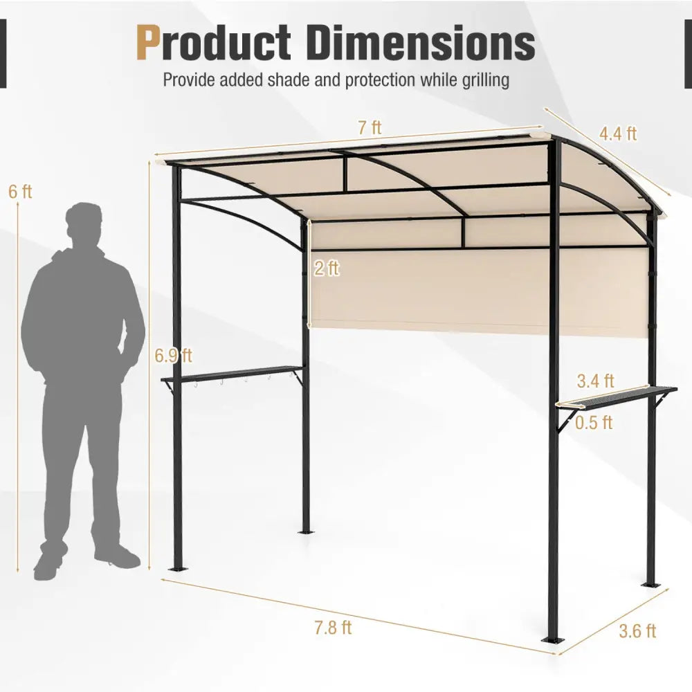 7.8 x 4.4 FT Outdoor Patio BBQ Canopy with Metal Shelves and Bottle Openers-Beige - Beige - Gazebos