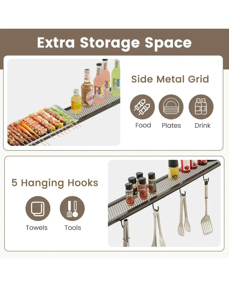 7.8 x 4.4 FT Outdoor Patio BBQ Canopy with Metal Shelves and Bottle Openers-Brown - Brown - Gazebos