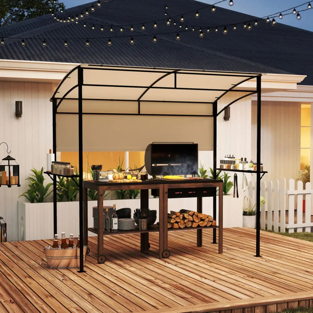 7.8 x 4.4 FT Outdoor Patio BBQ Canopy with Metal Shelves and Bottle Openers-Beige - Beige - Gazebos