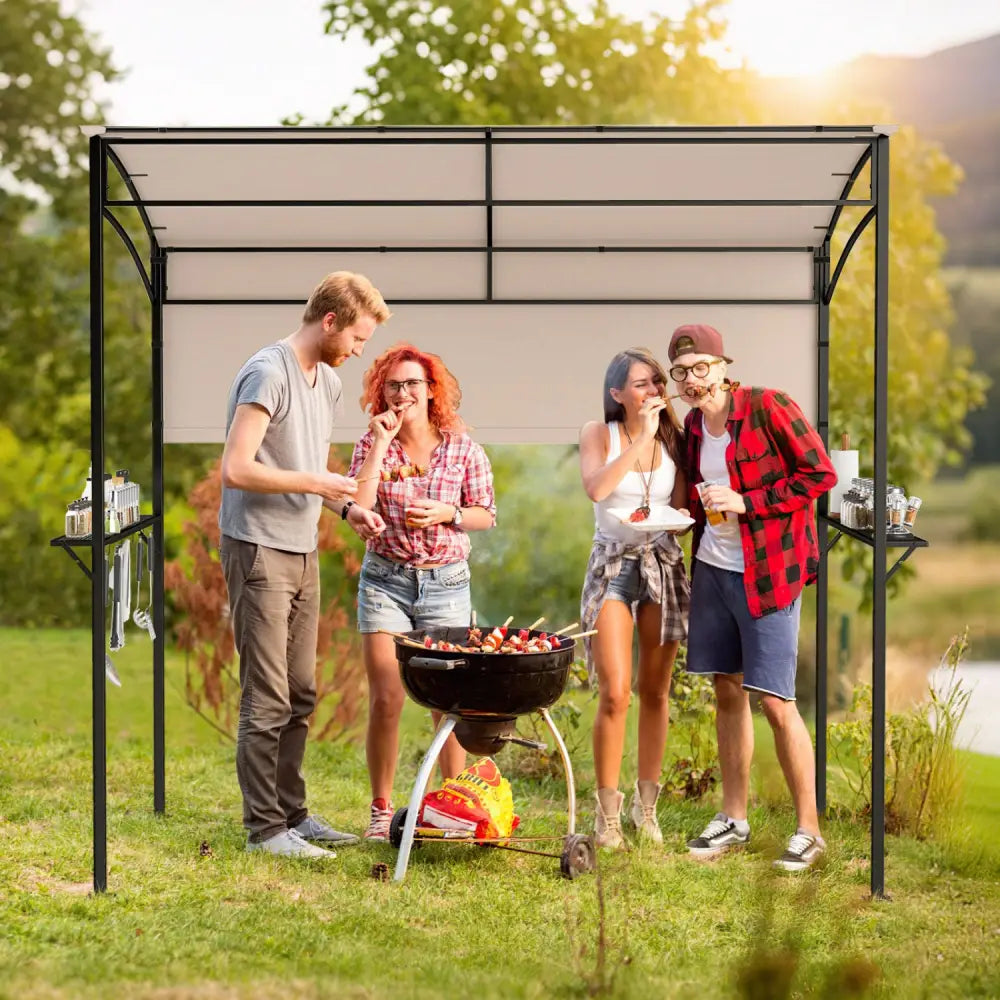 7.8 x 4.4 FT Outdoor Patio BBQ Canopy with Metal Shelves and Bottle Openers-Beige - Beige - Gazebos