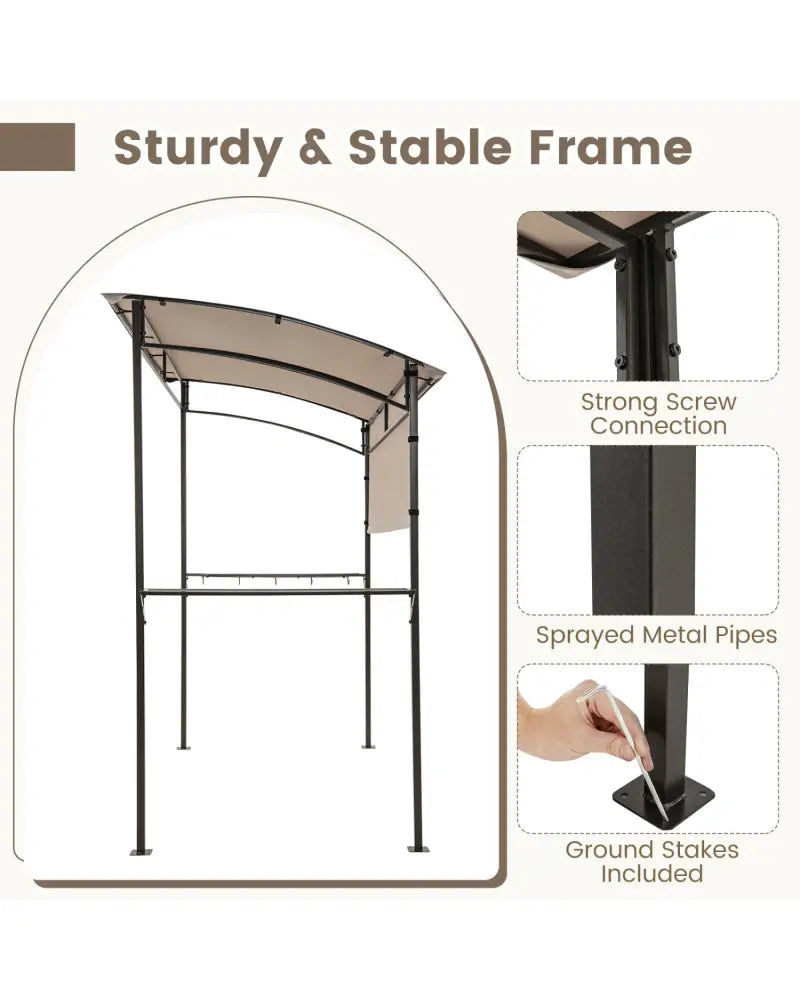 7.8 x 4.4 FT Outdoor Patio BBQ Canopy with Metal Shelves and Bottle Openers-Brown - Brown - Gazebos
