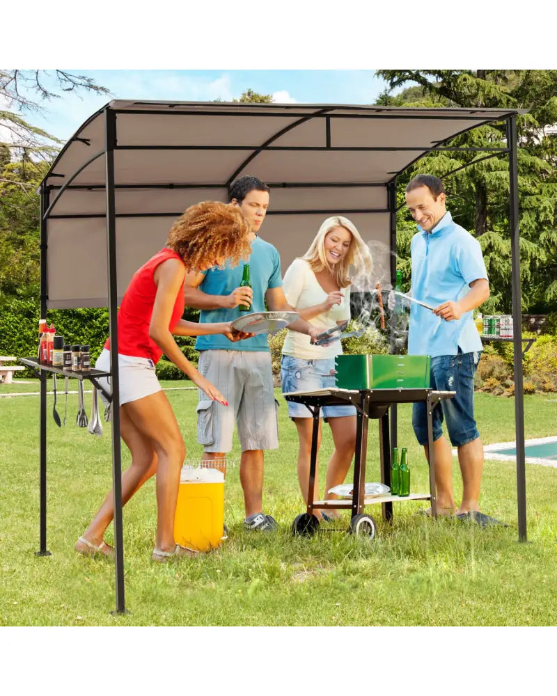 7.8 x 4.4 FT Outdoor Patio BBQ Canopy with Metal Shelves and Bottle Openers-Brown - Brown - Gazebos