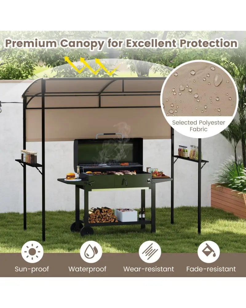 7.8 x 4.4 FT Outdoor Patio BBQ Canopy with Metal Shelves and Bottle Openers-Brown - Brown - Gazebos