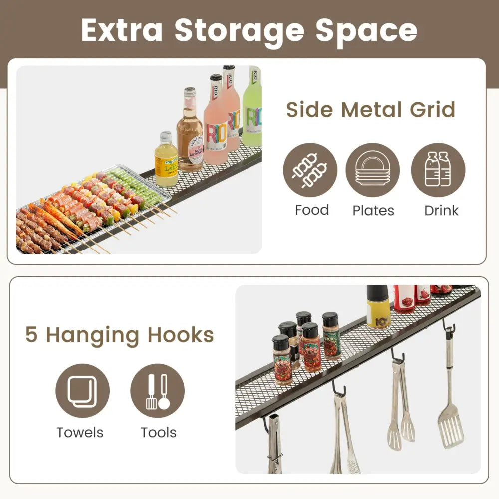 7.8 x 4.4 FT Outdoor Patio BBQ Canopy with Metal Shelves and Bottle Openers-Brown - Brown - Gazebos