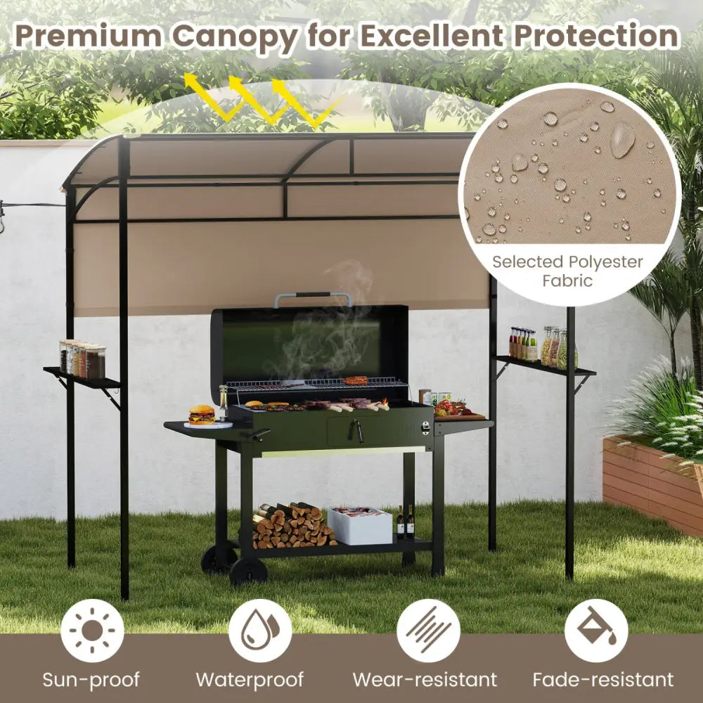 7.8 x 4.4 FT Outdoor Patio BBQ Canopy with Metal Shelves and Bottle Openers-Brown - Brown - Gazebos