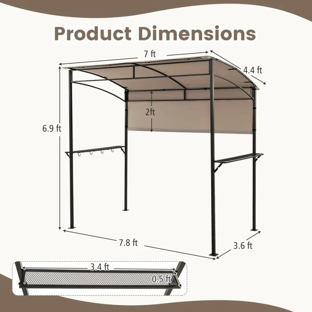 7.8 x 4.4 FT Outdoor Patio BBQ Canopy with Metal Shelves and Bottle Openers-Brown - Brown - Gazebos