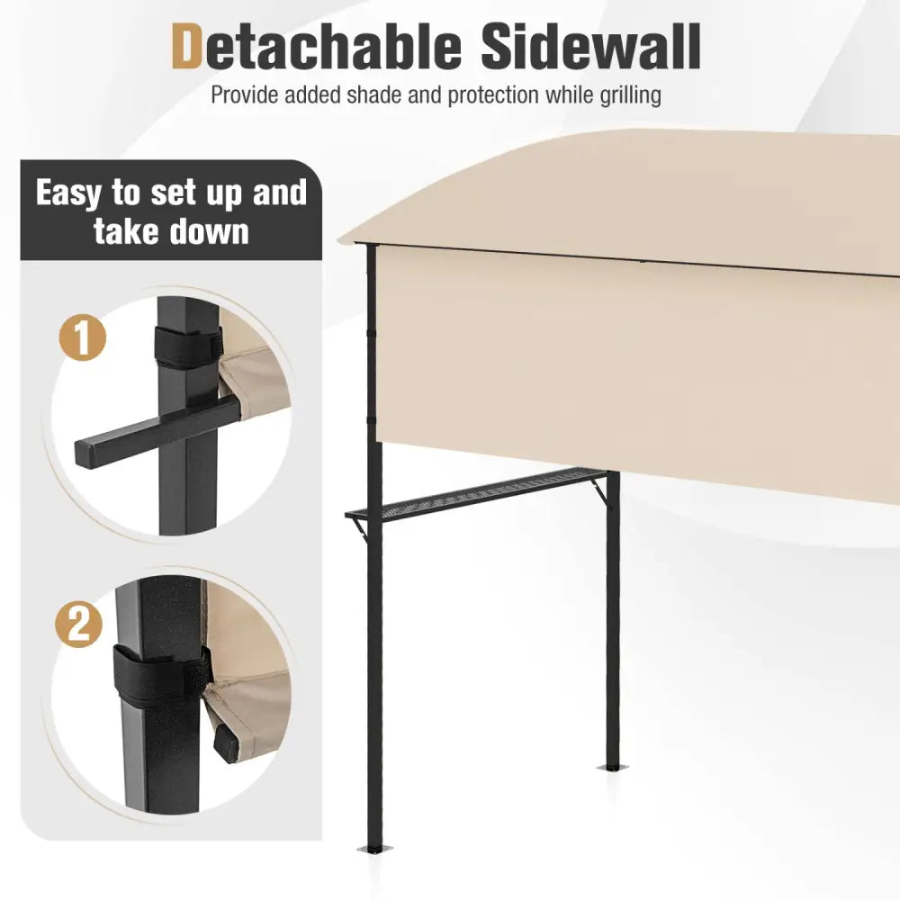 7.8 x 4.4 FT Outdoor Patio BBQ Canopy with Metal Shelves and Bottle Openers-Beige - Beige - Gazebos