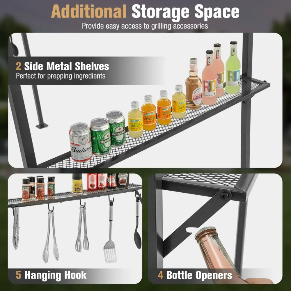 7.8 x 4.4 FT Outdoor Patio BBQ Canopy with Metal Shelves and Bottle Openers-Beige - Beige - Gazebos