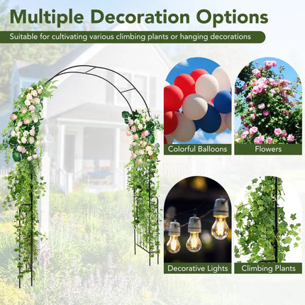 7.9 Feet Metal Garden Arch Backdrop Stand with Fence for Climbing Plants-Black - Black - Outdoor Decor