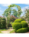 7.9 Feet Metal Garden Arch Backdrop Stand with Fence for Climbing Plants-Black - Black - Garden Arbors