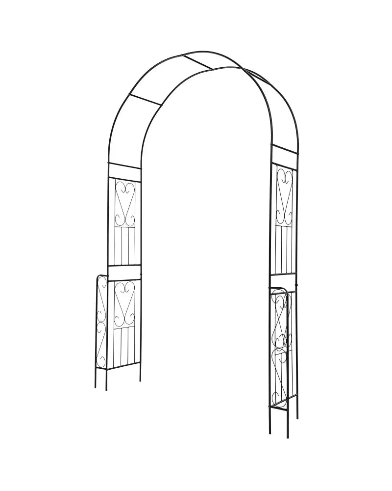 7.9 Feet Metal Garden Arch Backdrop Stand with Fence for Climbing Plants-Black - Black - Garden Arbors