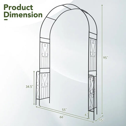 7.9 Feet Metal Garden Arch Backdrop Stand with Fence for Climbing Plants-Black - Black - Outdoor Decor