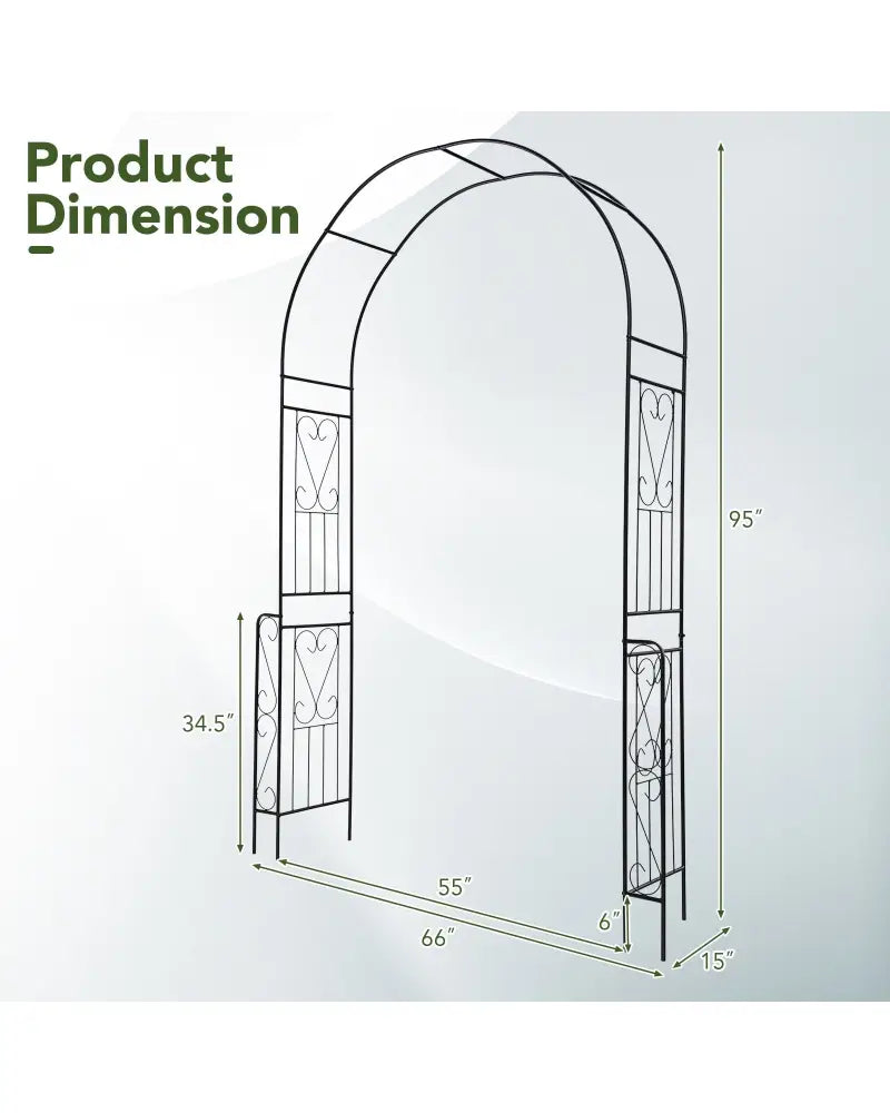 7.9 Feet Metal Garden Arch Backdrop Stand with Fence for Climbing Plants-Black - Black - Garden Arbors