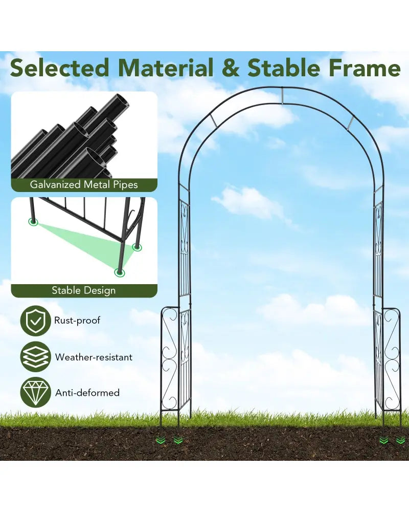 7.9 Feet Metal Garden Arch Backdrop Stand with Fence for Climbing Plants-Black - Black - Garden Arbors
