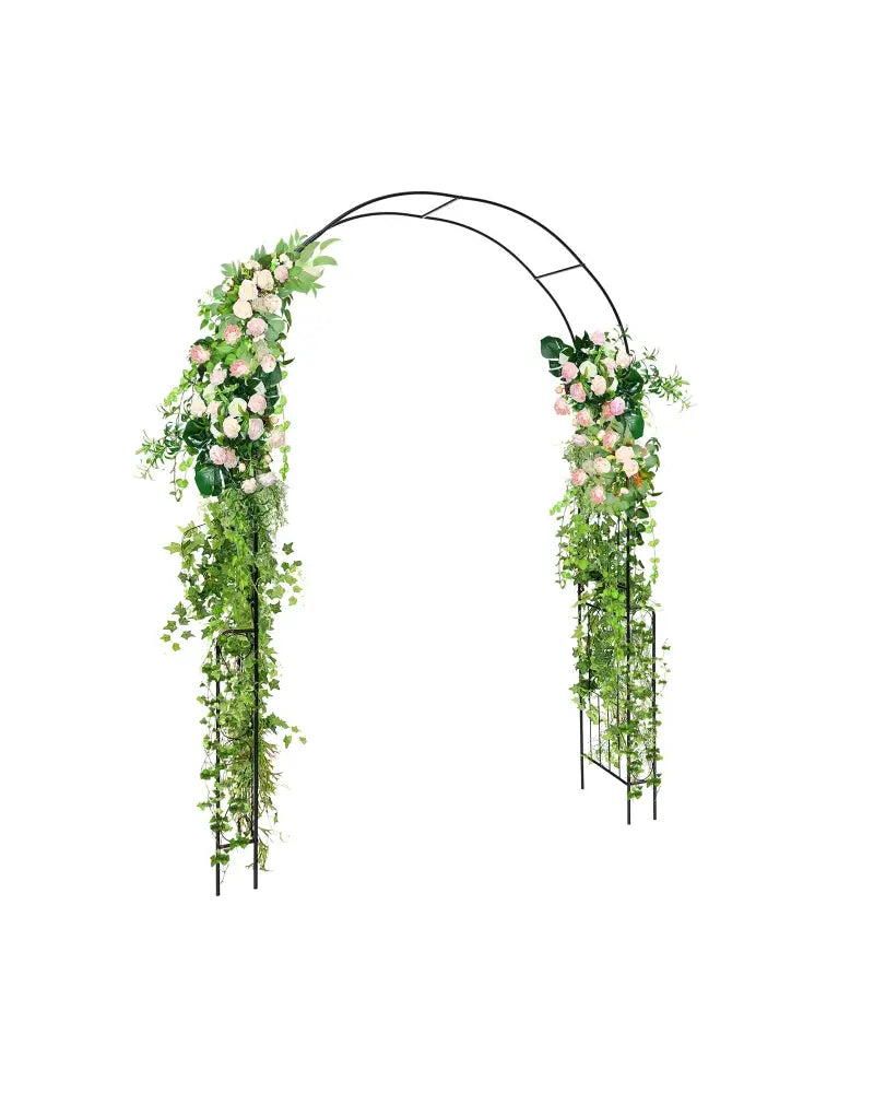 7.9 Feet Metal Garden Arch Backdrop Stand with Fence for Climbing Plants-Black - Black - Garden Arbors