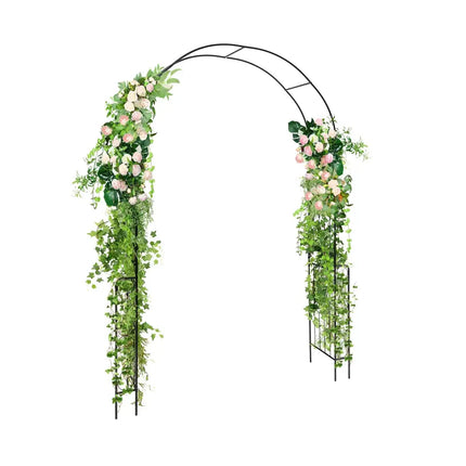 7.9 Feet Metal Garden Arch Backdrop Stand with Fence for Climbing Plants-Black - Black - Outdoor Decor