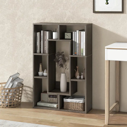 7-Cube Geometric Bookshelf Modern Decorative Open Bookcase-Gray - Gray - Bookcases