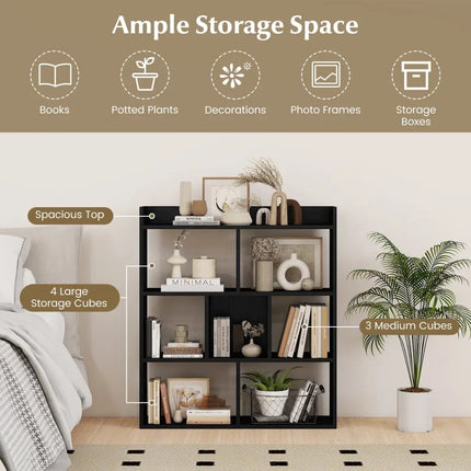 7 Cubes Open-back Bookshelf with Anti-Toppling Devices-Black - Black - Bookcases